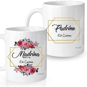 Madina & Padrino Floral Custom Coffee Mug‎ Set, Godparents Gift, New